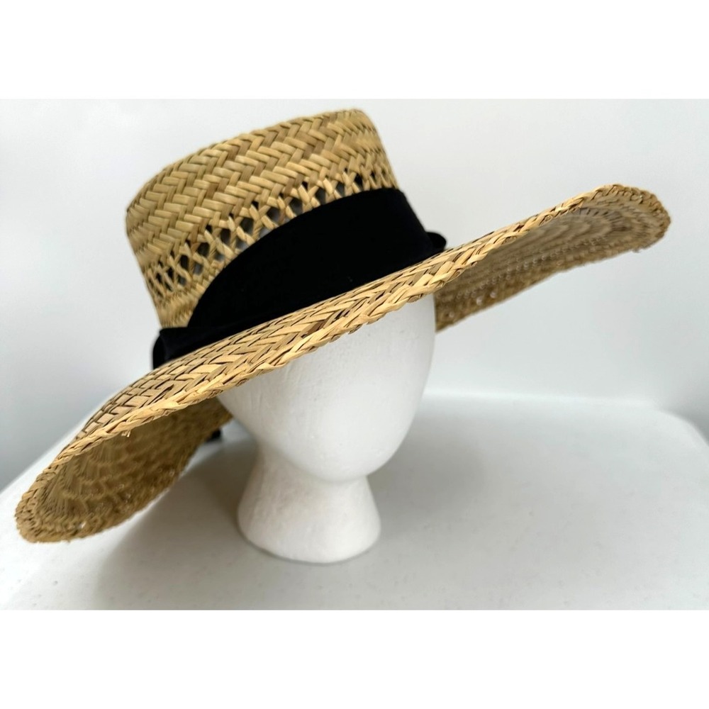 Dorfman Pacific Women's Straw Fedora Hat Black Ribbon Band Wide Brim Summer Sun - Picture 11 of 15